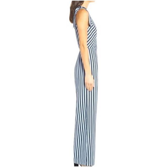 Charles Henry Stripe Tie Shoulder Jumpsuit Navy Size L - Picture 5 of 12